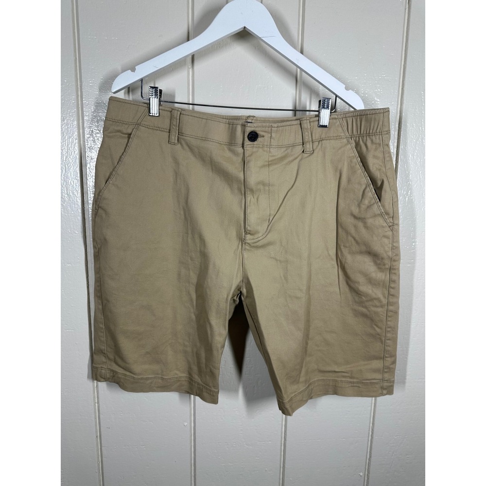 Free Planet Shorts Mens 38 Tan Chino Twill Flat Front Casual Comfort Waist